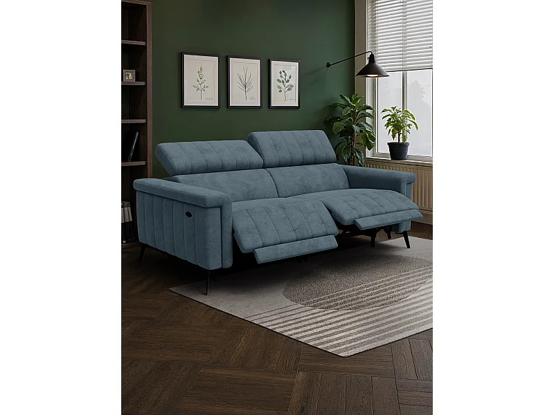 Canapé relax 3 places NORDEL, tissu bleu gris