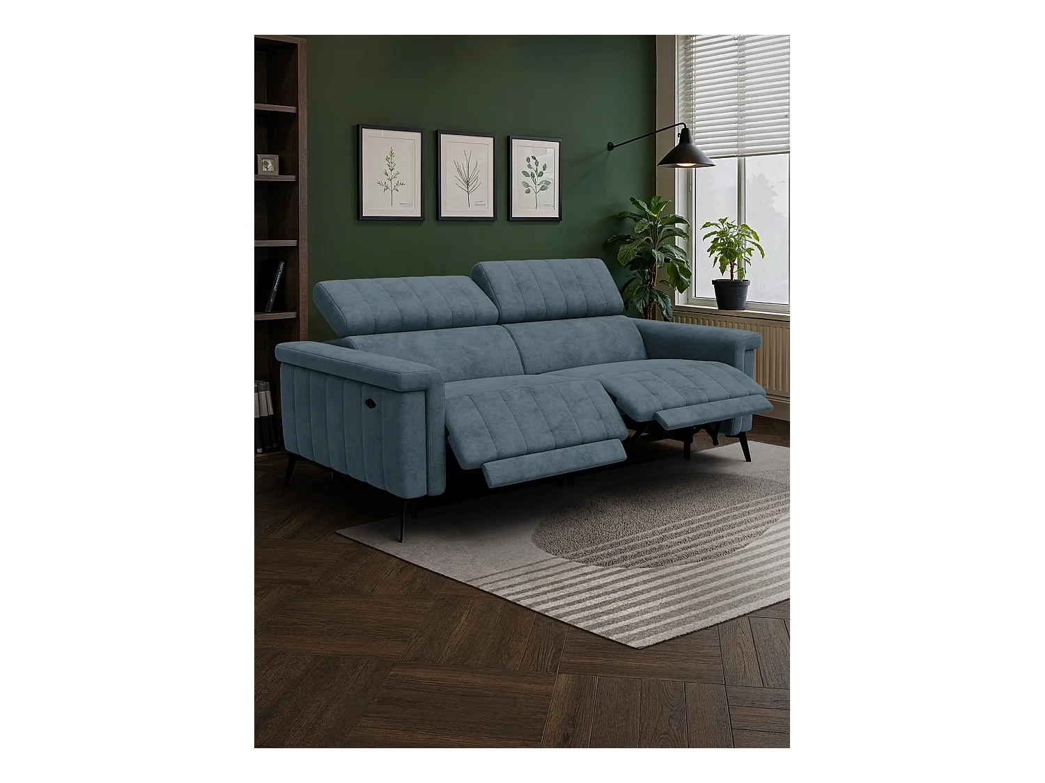 Canapé relax 3 places NORDEL, tissu bleu gris