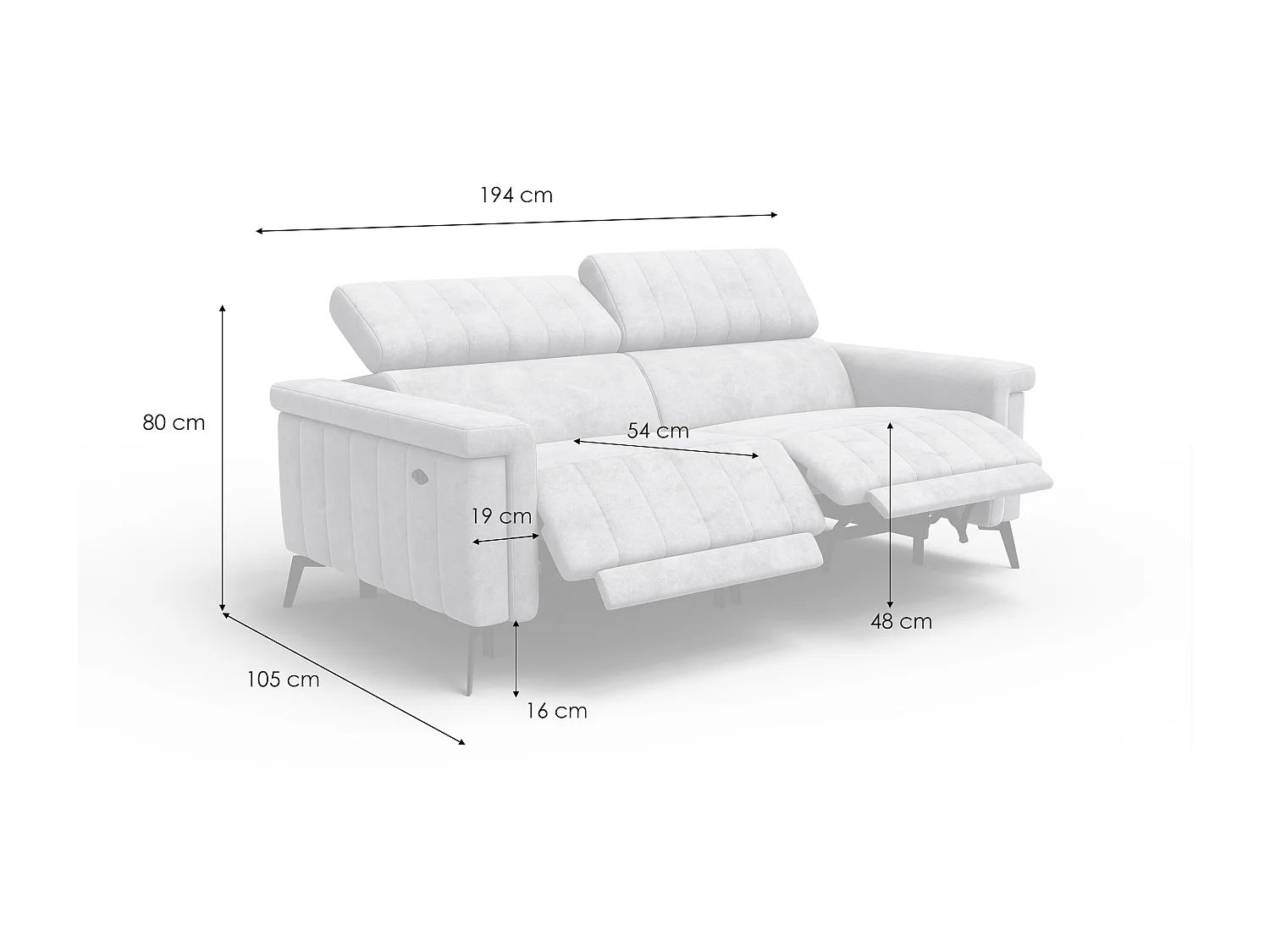 Relaxsofa 3-Sitzer NORDEL, blaugrau