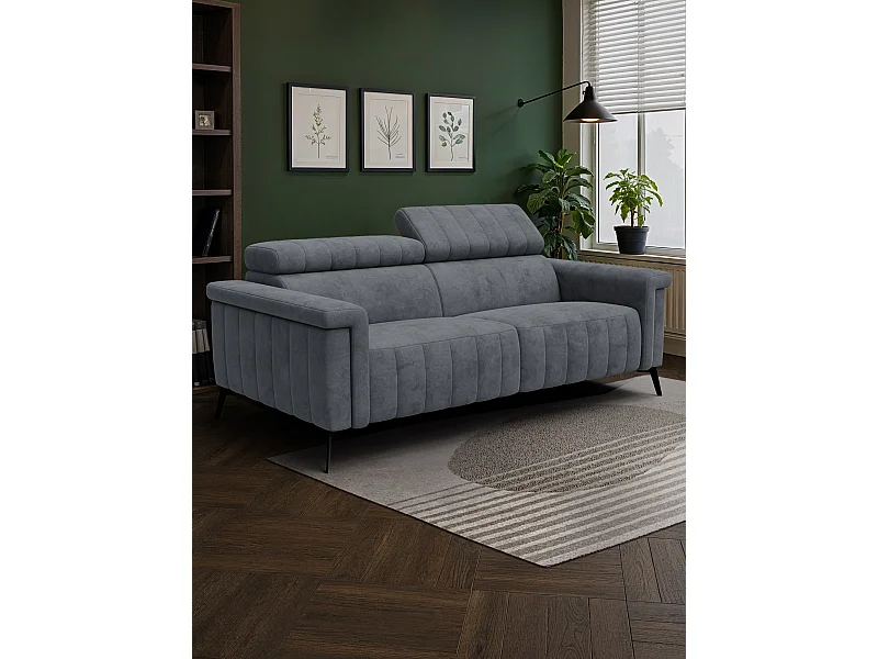 Canapé 3 places NORDEL, tissu gris foncé