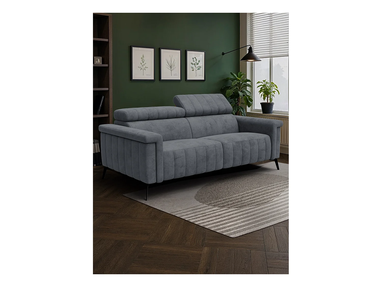 Canapé 3 places NORDEL, tissu gris foncé