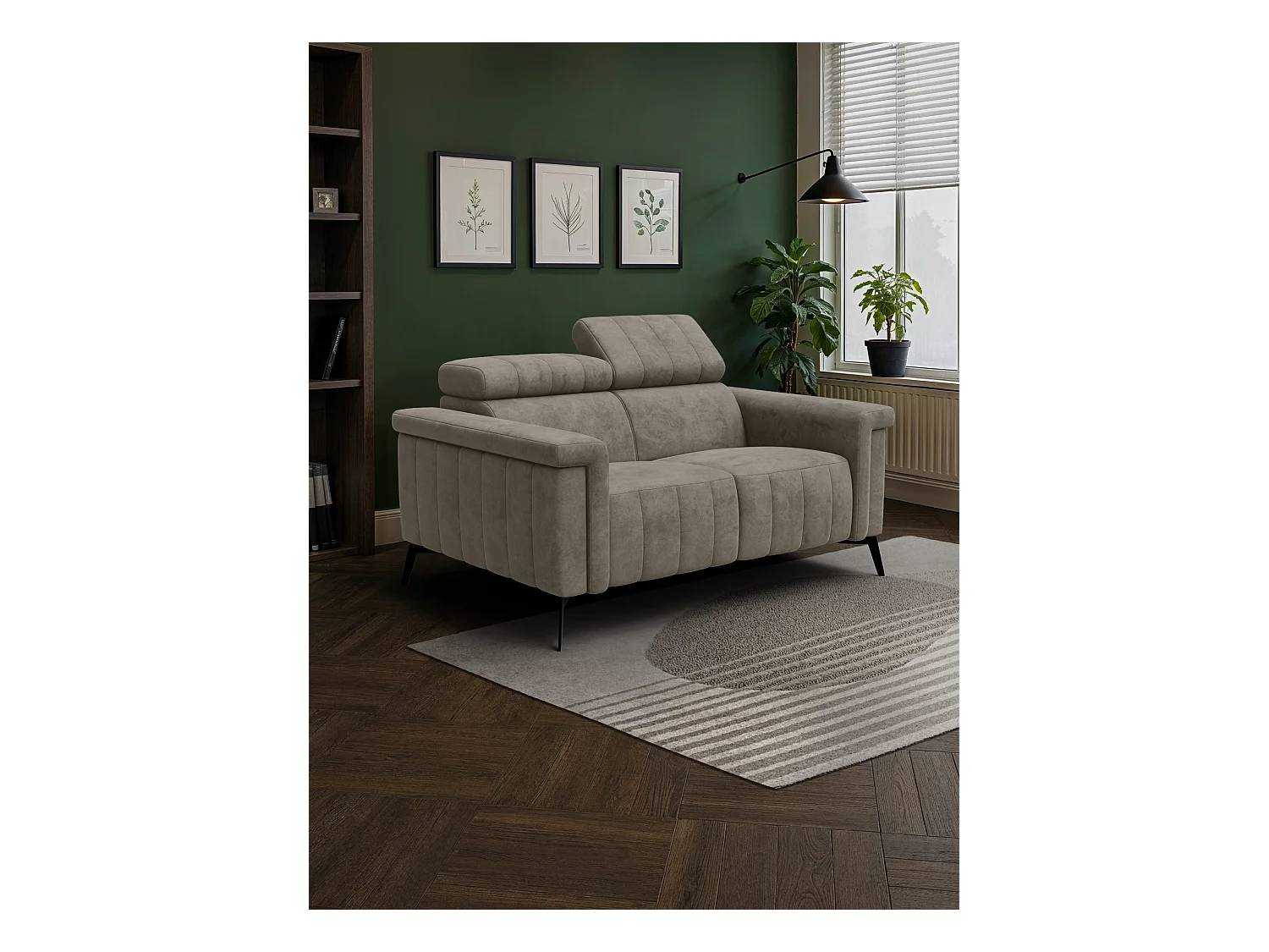 Canapé 2 places NORDEL, tissu beige foncé