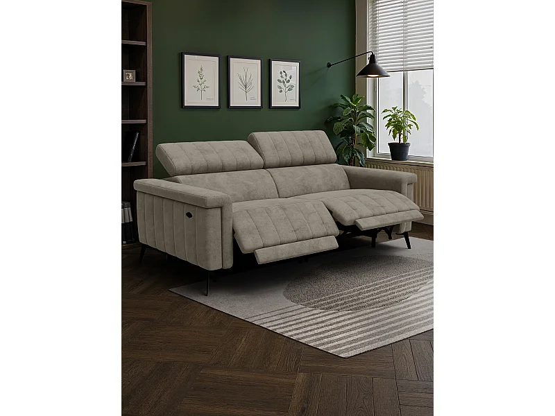 Canapé relax 3 places NORDEL, tissu beige foncé