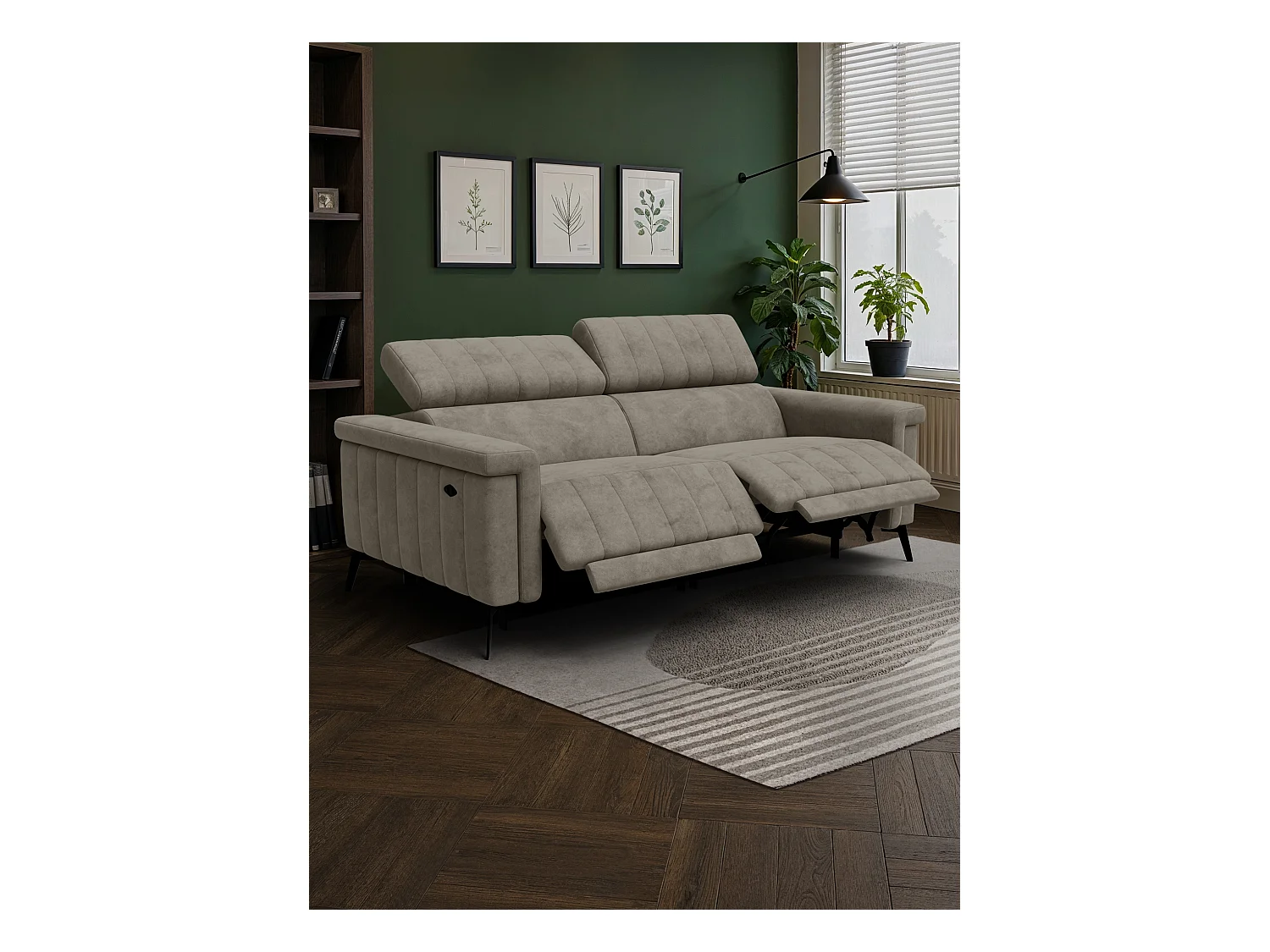 Canapé relax 3 places NORDEL, tissu beige foncé
