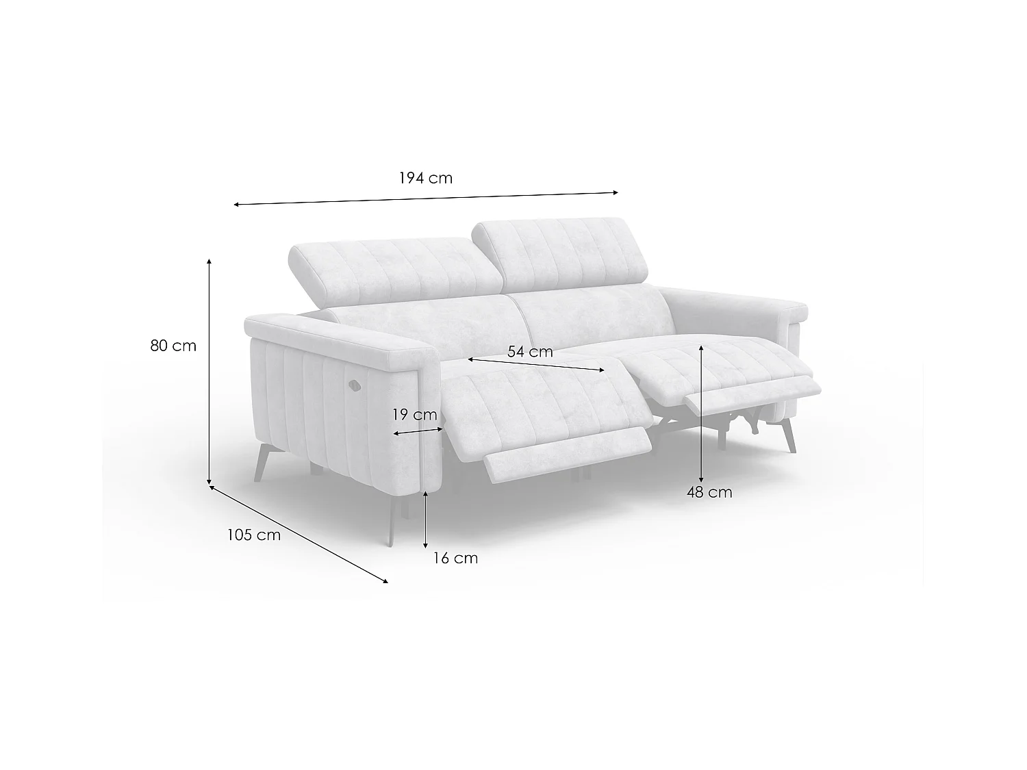 Canapé relax 3 places NORDEL, tissu beige foncé