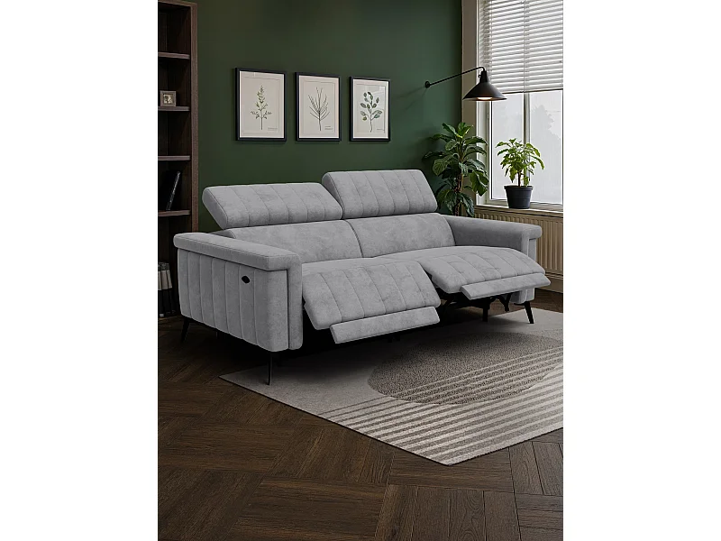 Canapé relax 3 places NORDEL, tissu gris