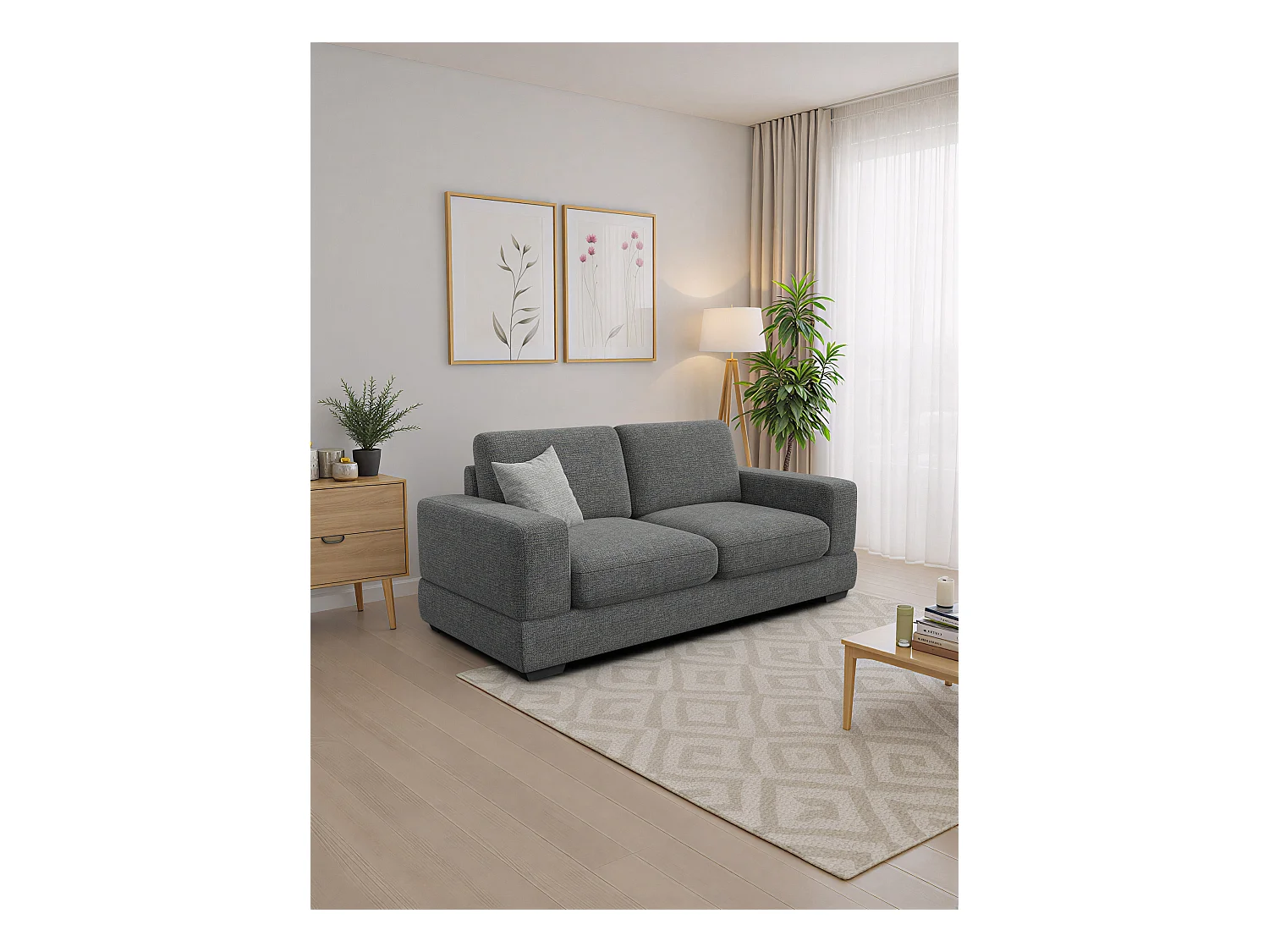 Canapé 3 places OTTO, tissu anthracite