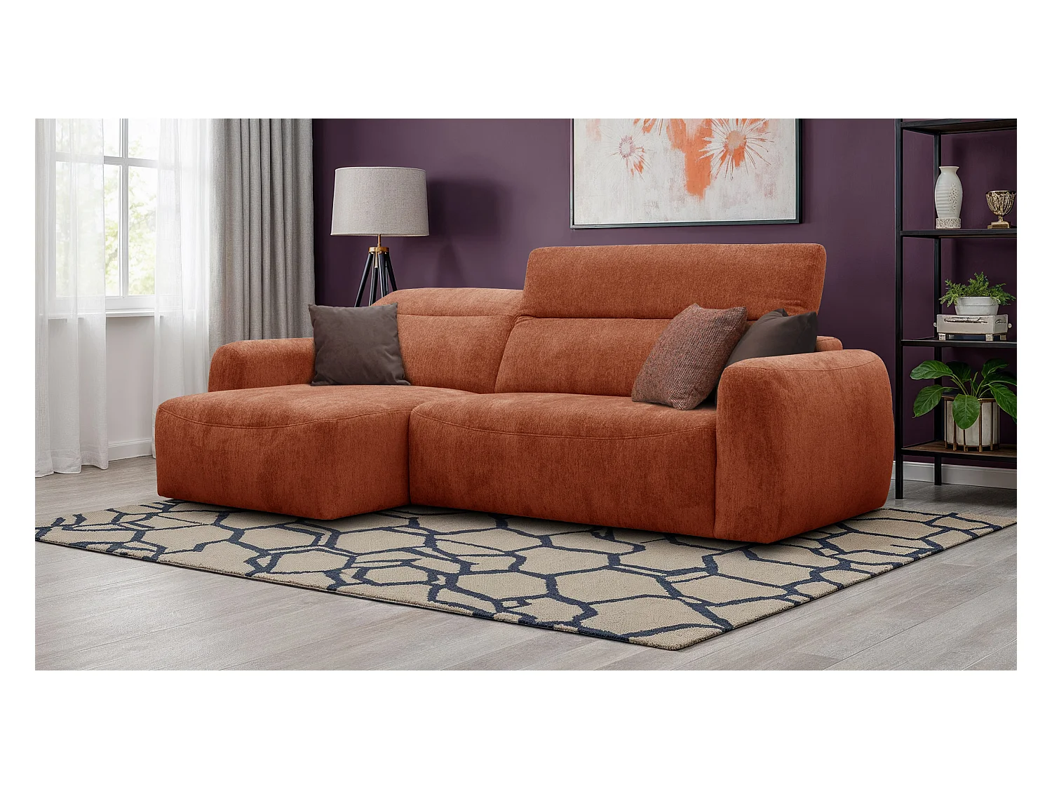 Canapé d'angle 4 places NERO, tissu orange