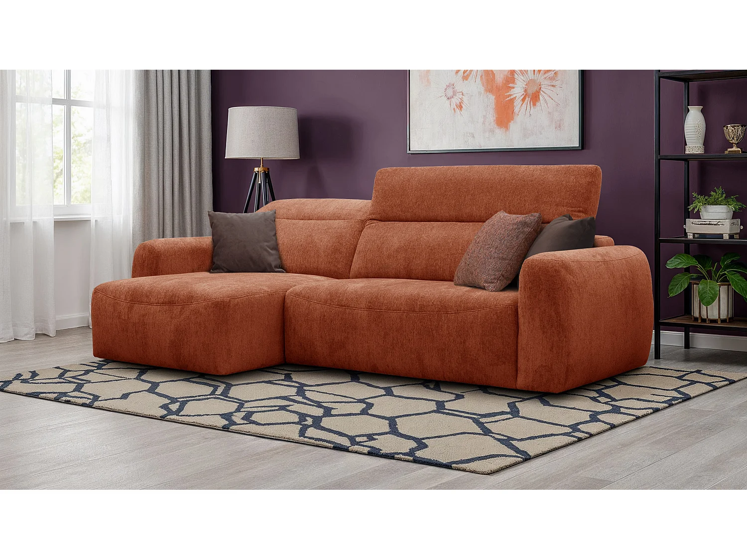 Ecksofa 4-Sitzer links NERO, orange