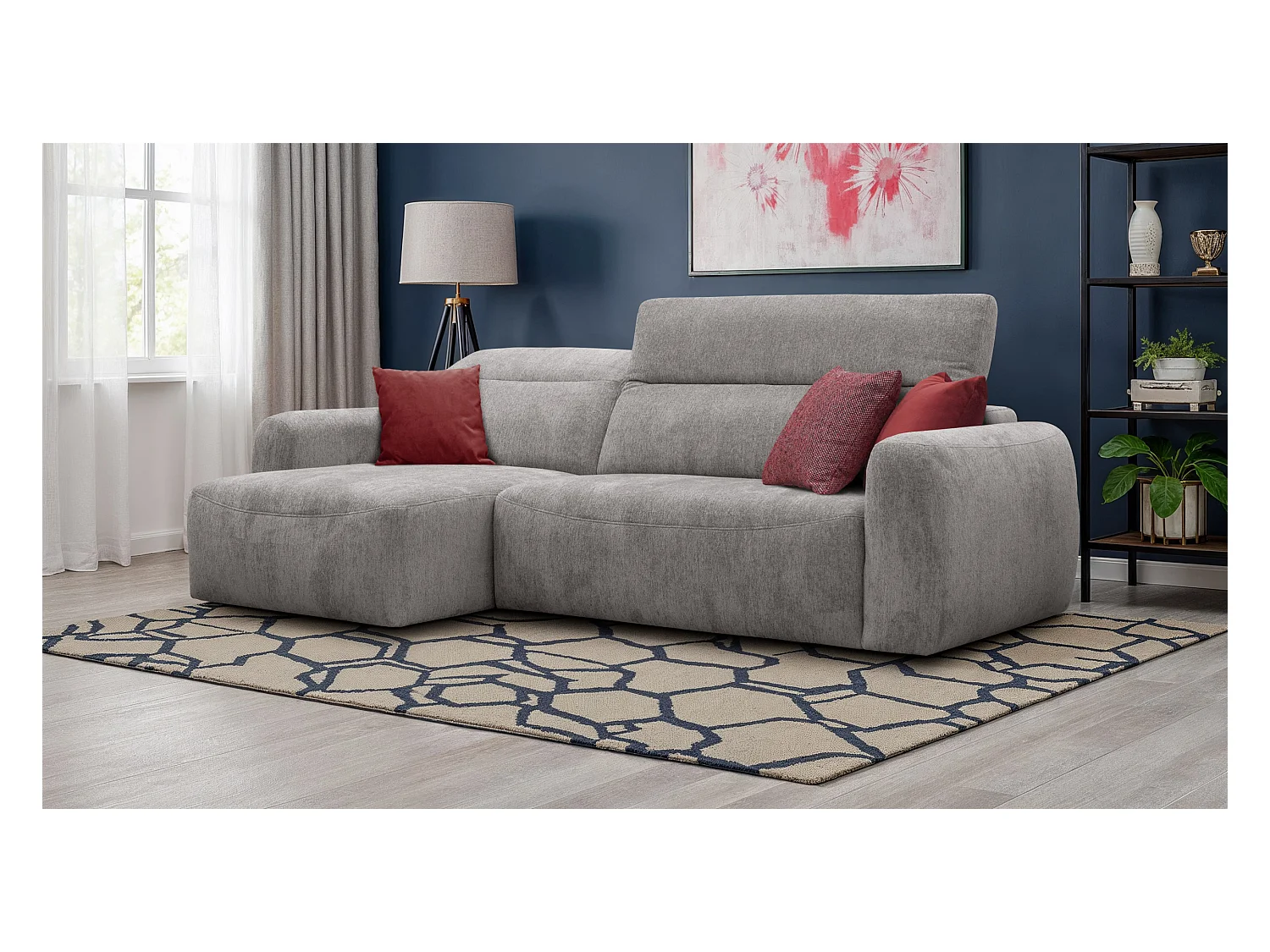 Canapé d'angle 4 places NERO, tissu gris