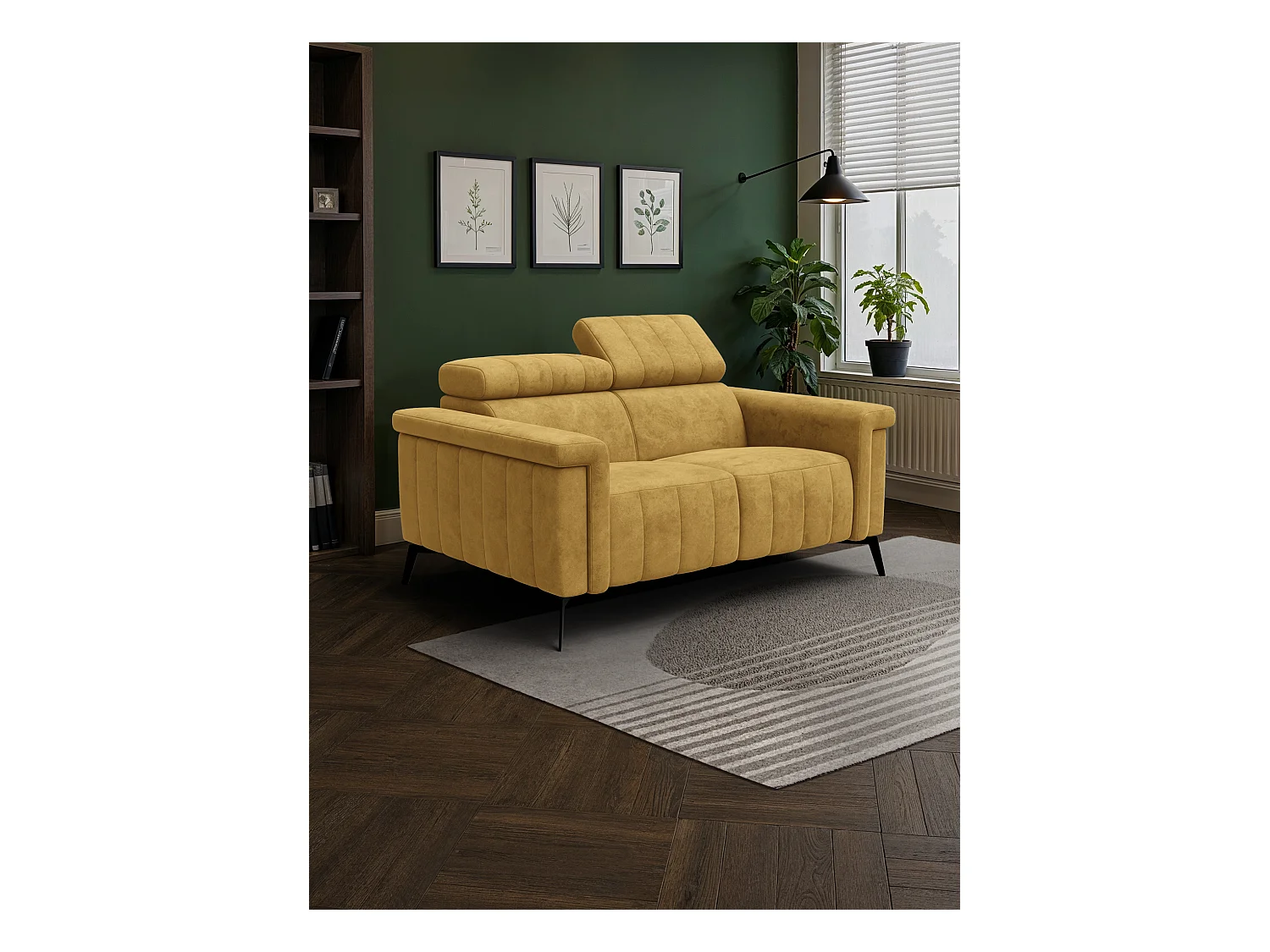 Canapé 2 places NORDEL, tissu moutarde