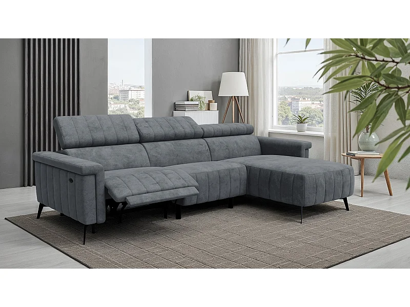 Canapé d'angle 4 places NORDEL, tissu gris foncé