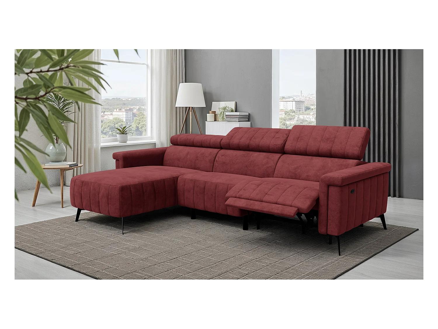 Canapé d'angle 4 places NORDEL, tissu bordeaux