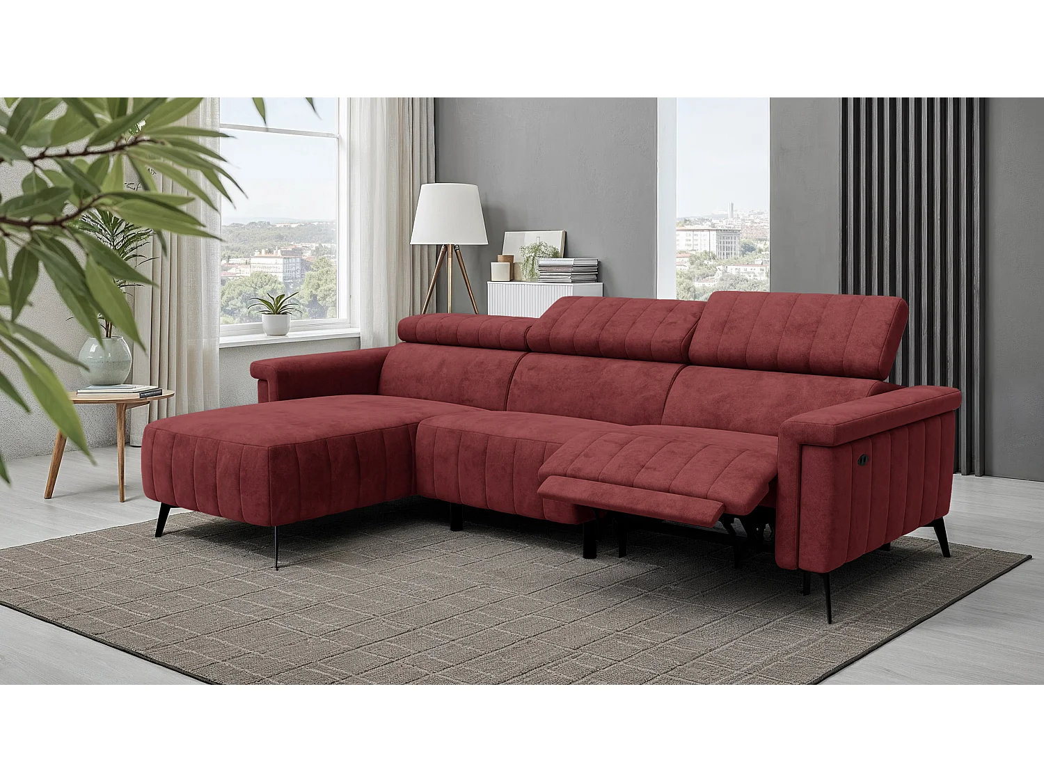 Canapé d'angle 4 places NORDEL, tissu bordeaux