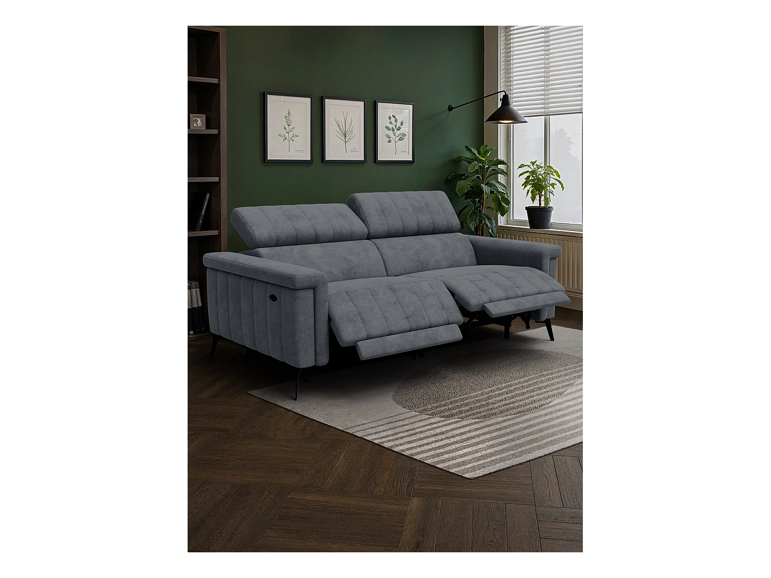 Canapé relax 3 places NORDEL, tissu gris foncé