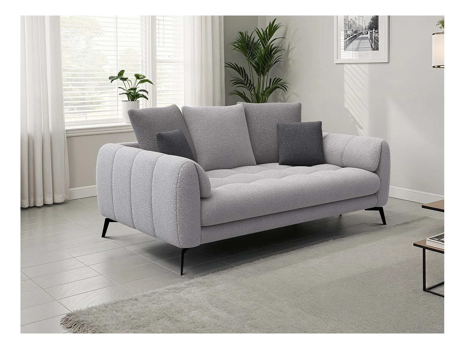 Canapé 2,5 places CALME, tissu gris clair et gris foncé