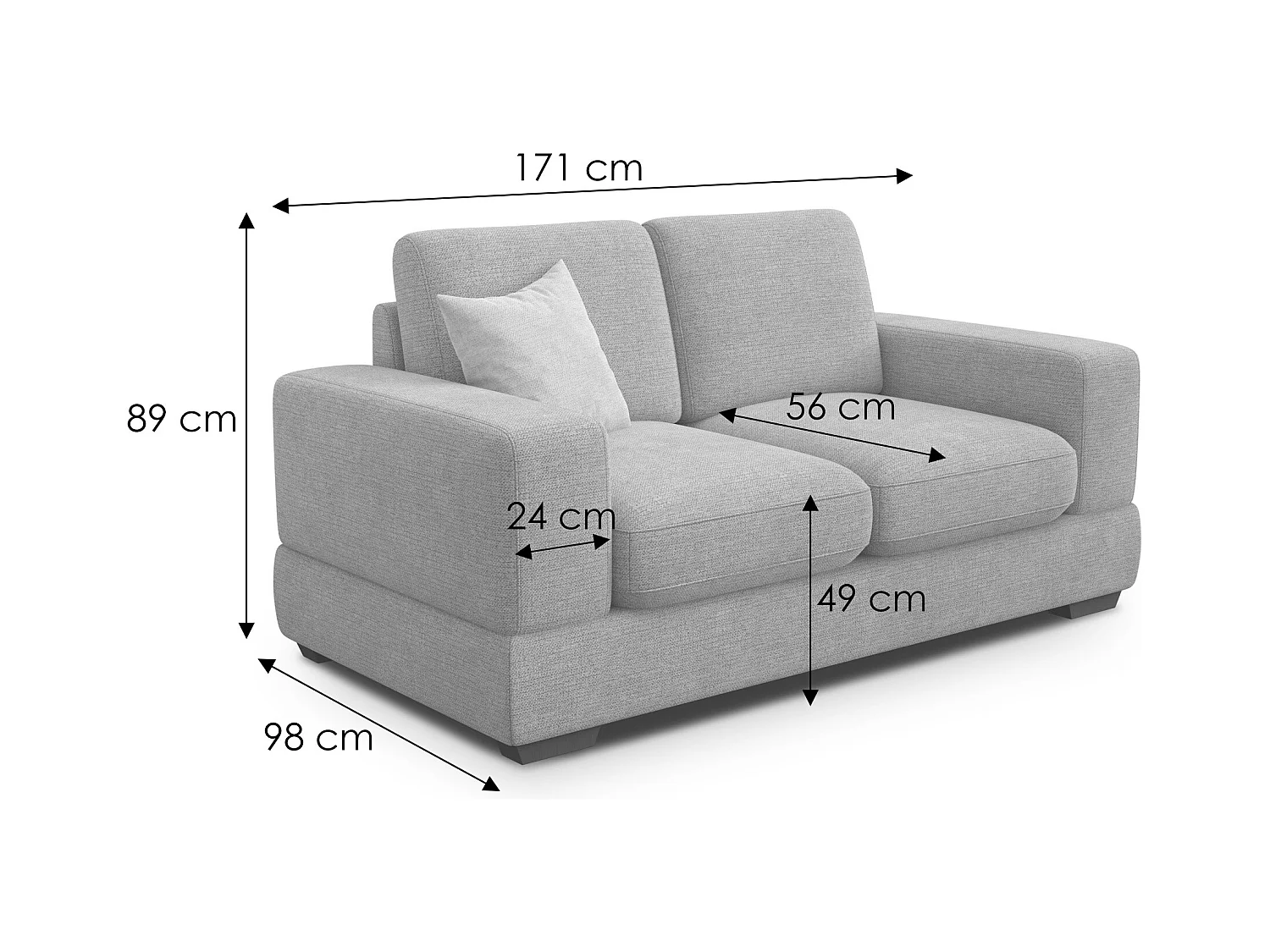 Canapé 2 places OTTO, tissu gris