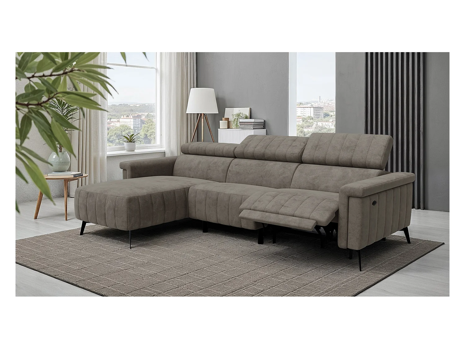 Canapé d'angle 4 places NORDEL, tissu taupe