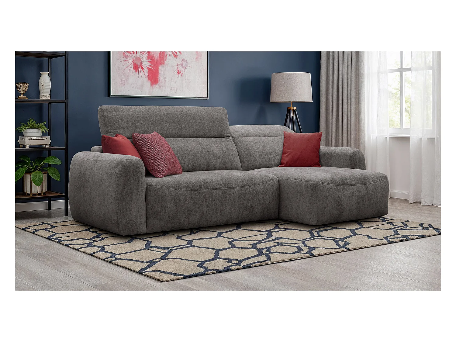 Canapé d'angle 4 places NERO, tissu gris foncé