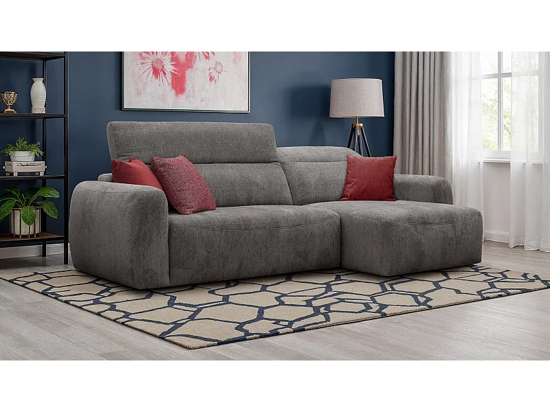 Canapé d'angle 4 places NERO, tissu gris foncé