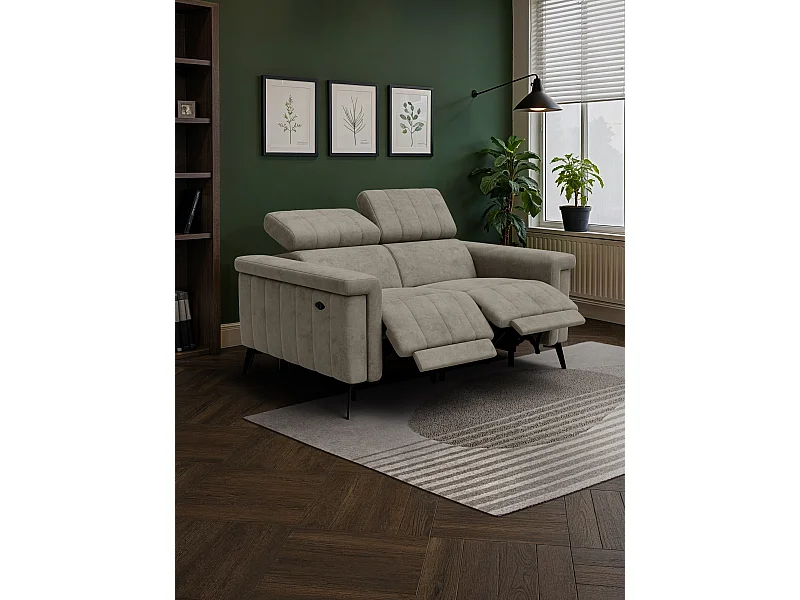 Canapé relax 2 places NORDEL, tissu beige foncé