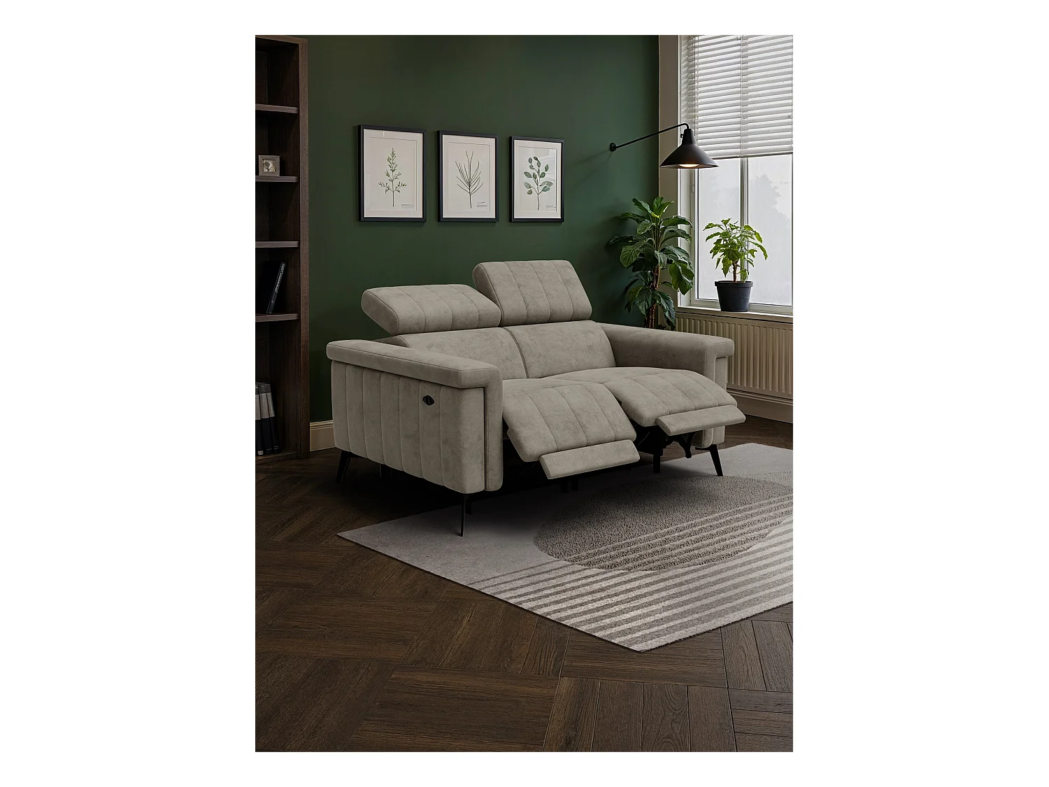 Canapé relax 2 places NORDEL, tissu beige foncé