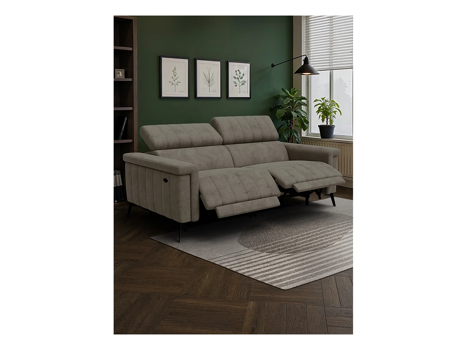 Canapé relax 3 places NORDEL, tissu taupe