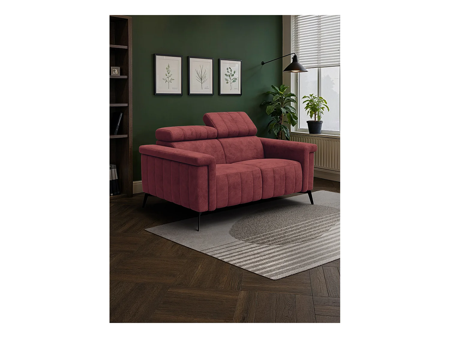 Canapé 2 places NORDEL, tissu bordeaux