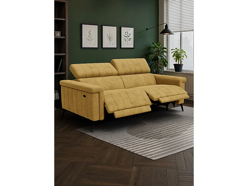 Canapé relax 3 places NORDEL, tissu moutarde