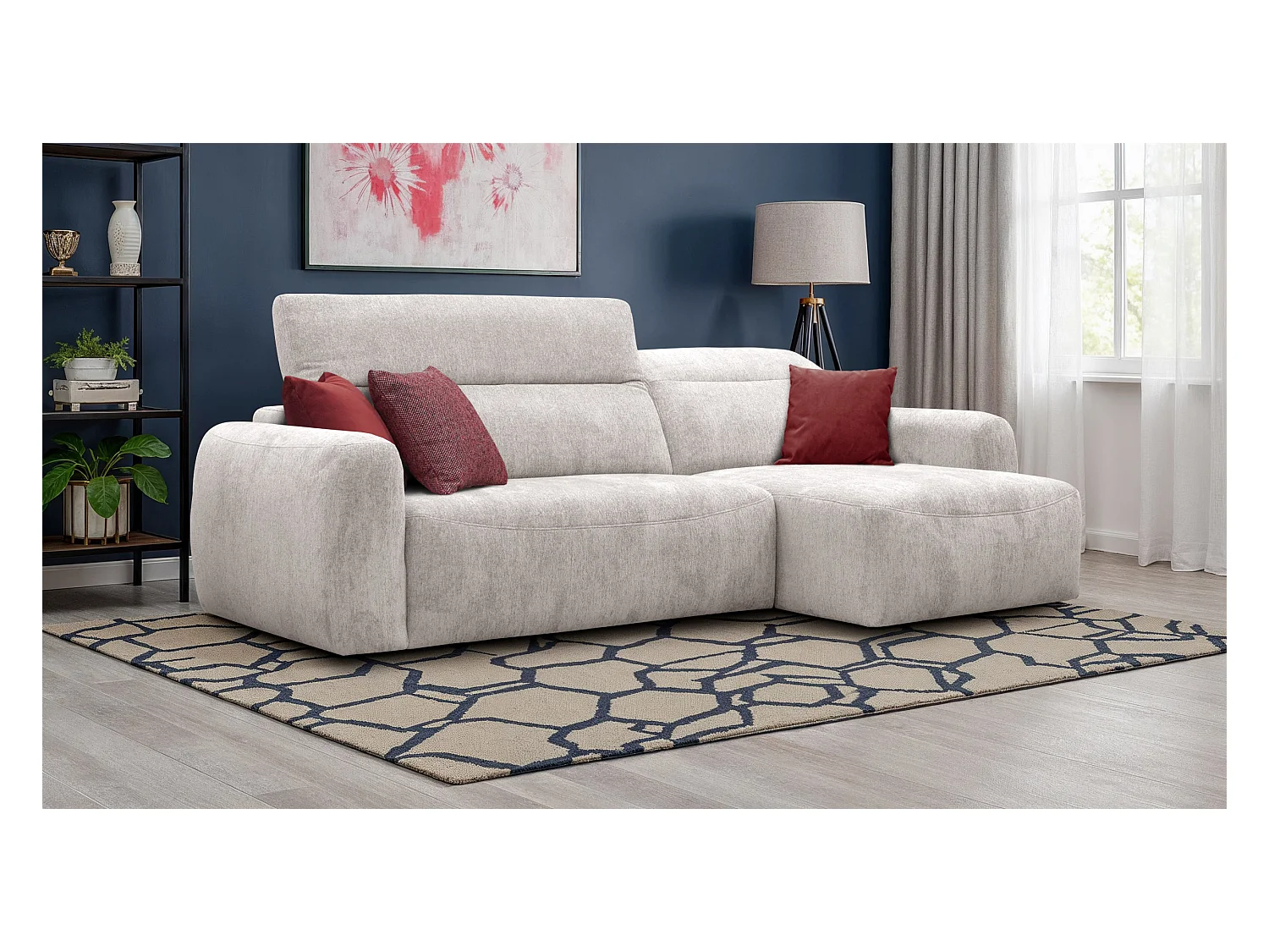 Canapé d'angle 4 places NERO, tissu ecru