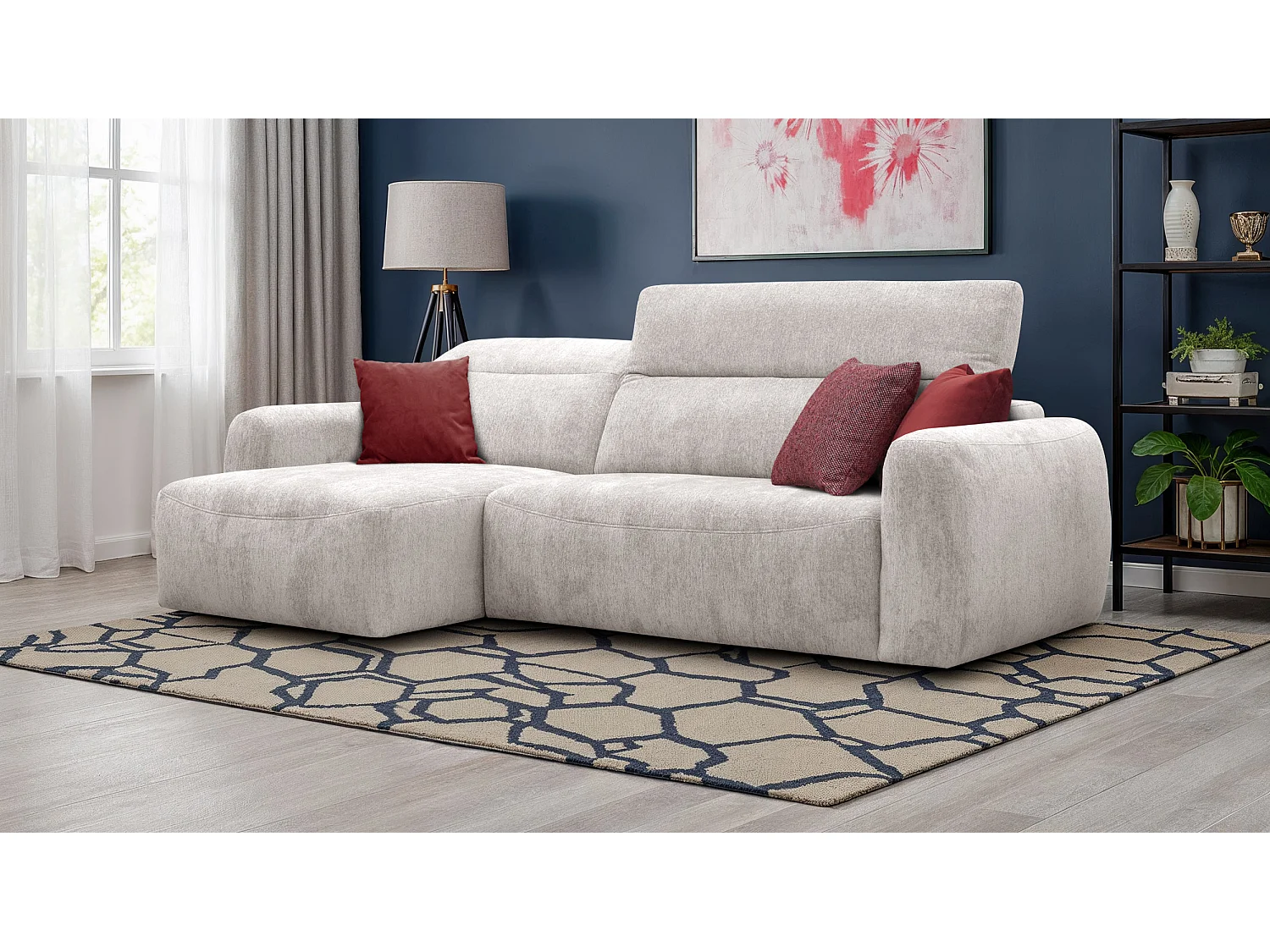 Ecksofa 4-Sitzer links NERO, ecru