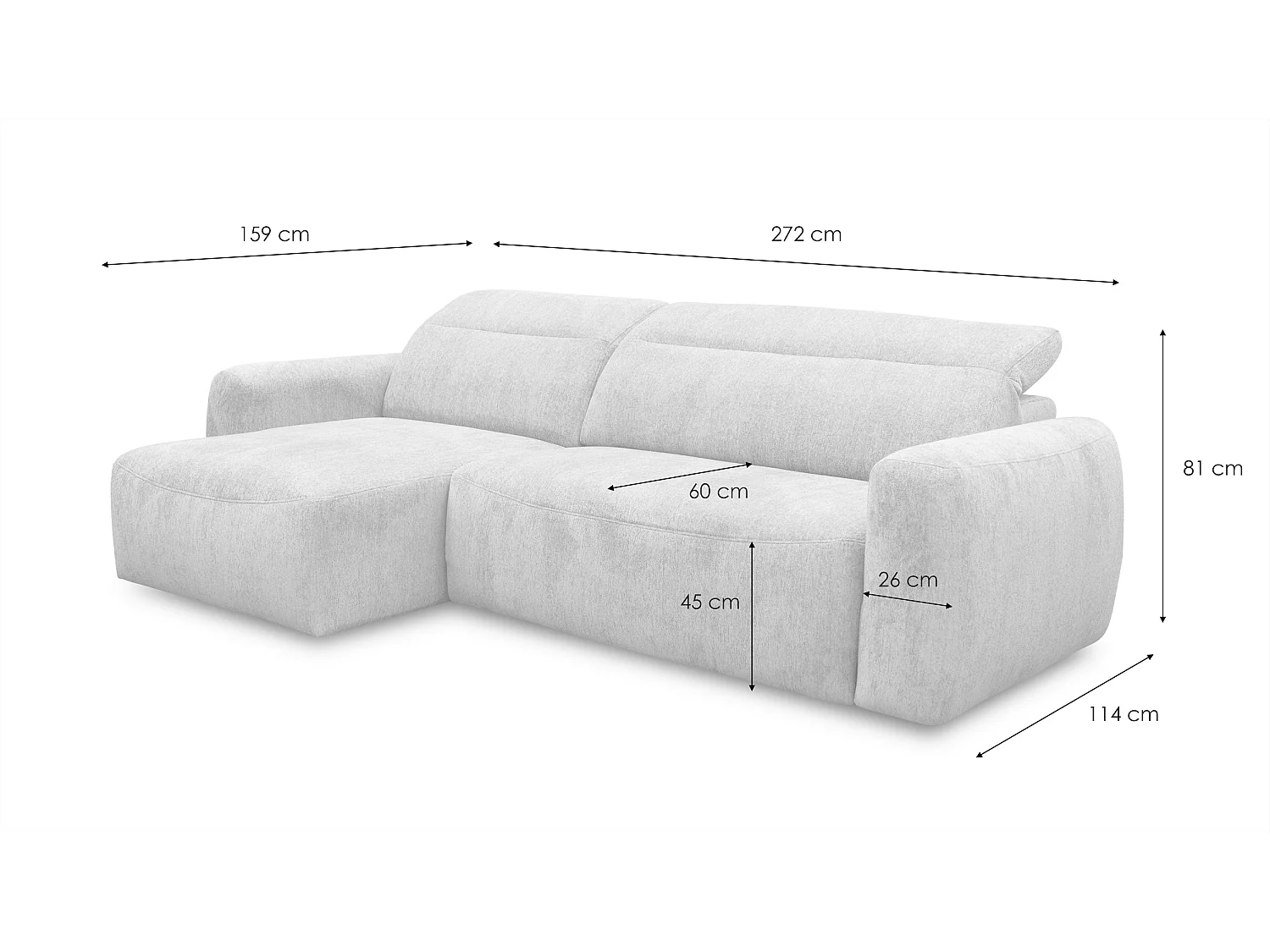 Ecksofa 4-Sitzer links NERO, ecru