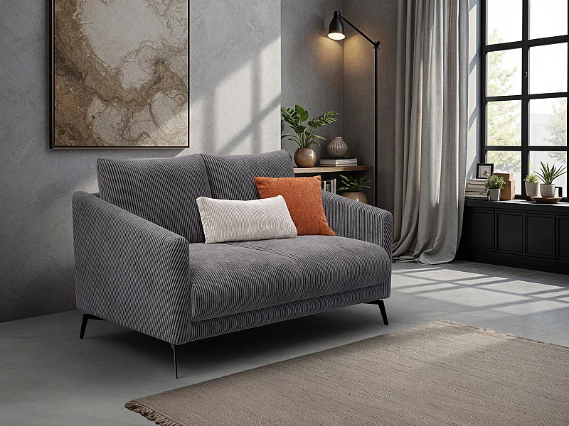 Canapé 2 places VILT, tissu gris foncé