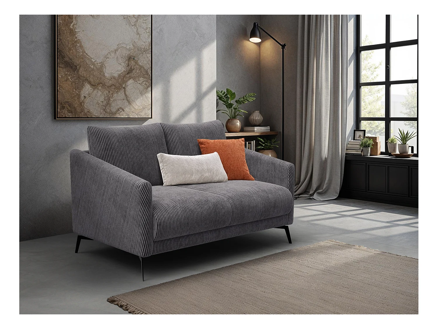 Canapé 2 places VILT, tissu gris foncé