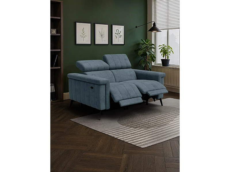 Canapé relax 2 places NORDEL, tissu bleu gris