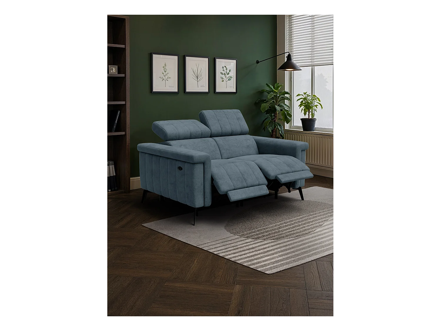 Canapé relax 2 places NORDEL, tissu bleu gris