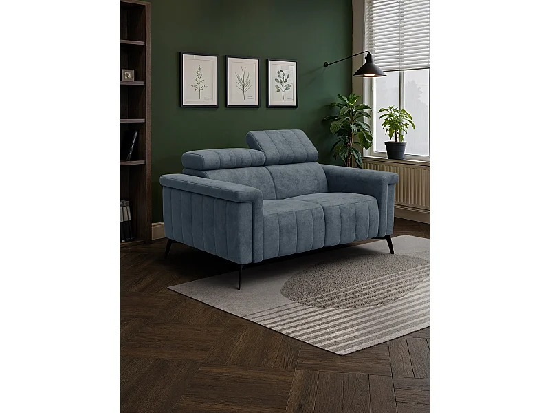 Canapé 2 places NORDEL, tissu bleu gris