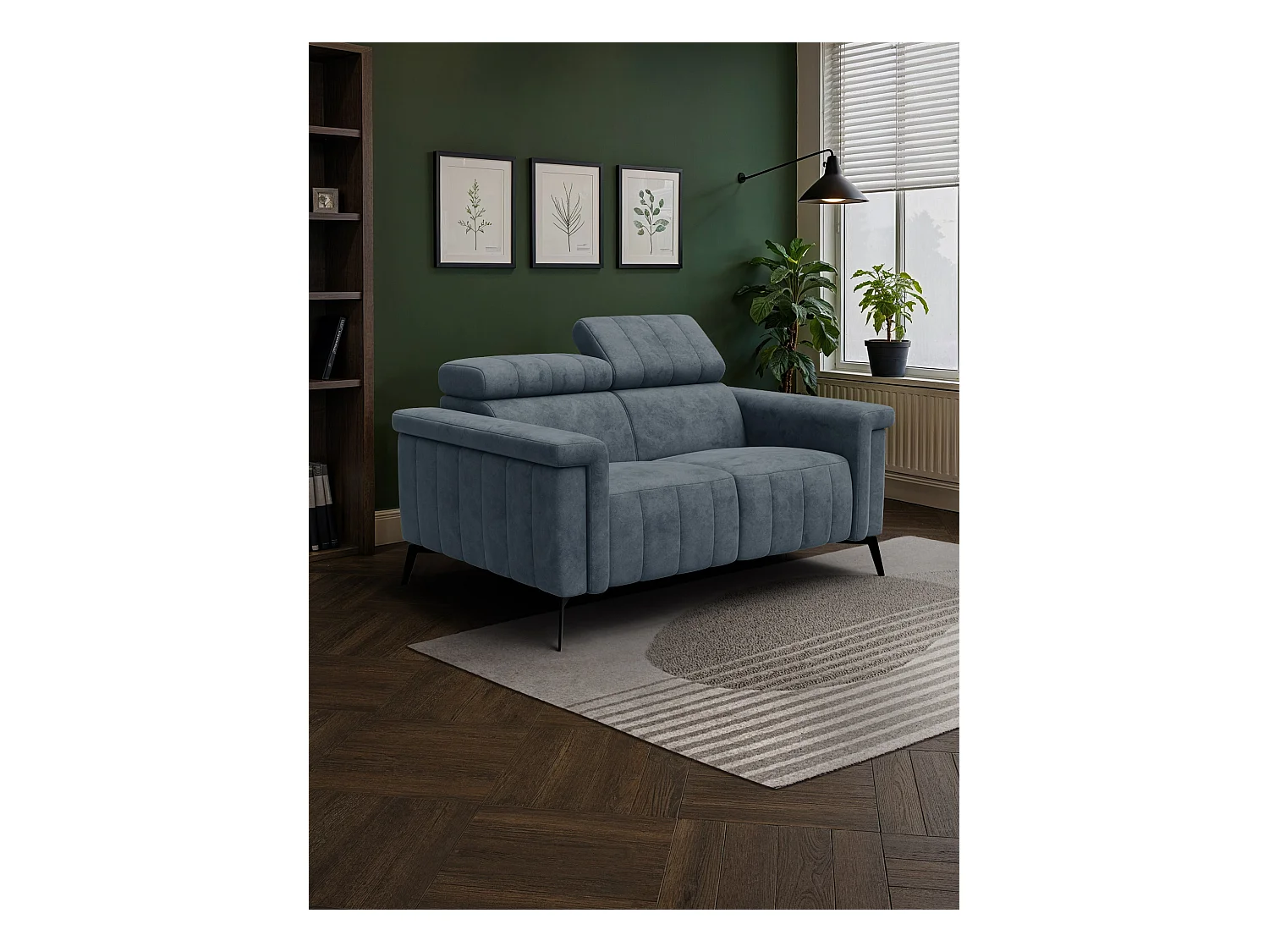 Canapé 2 places NORDEL, tissu bleu gris