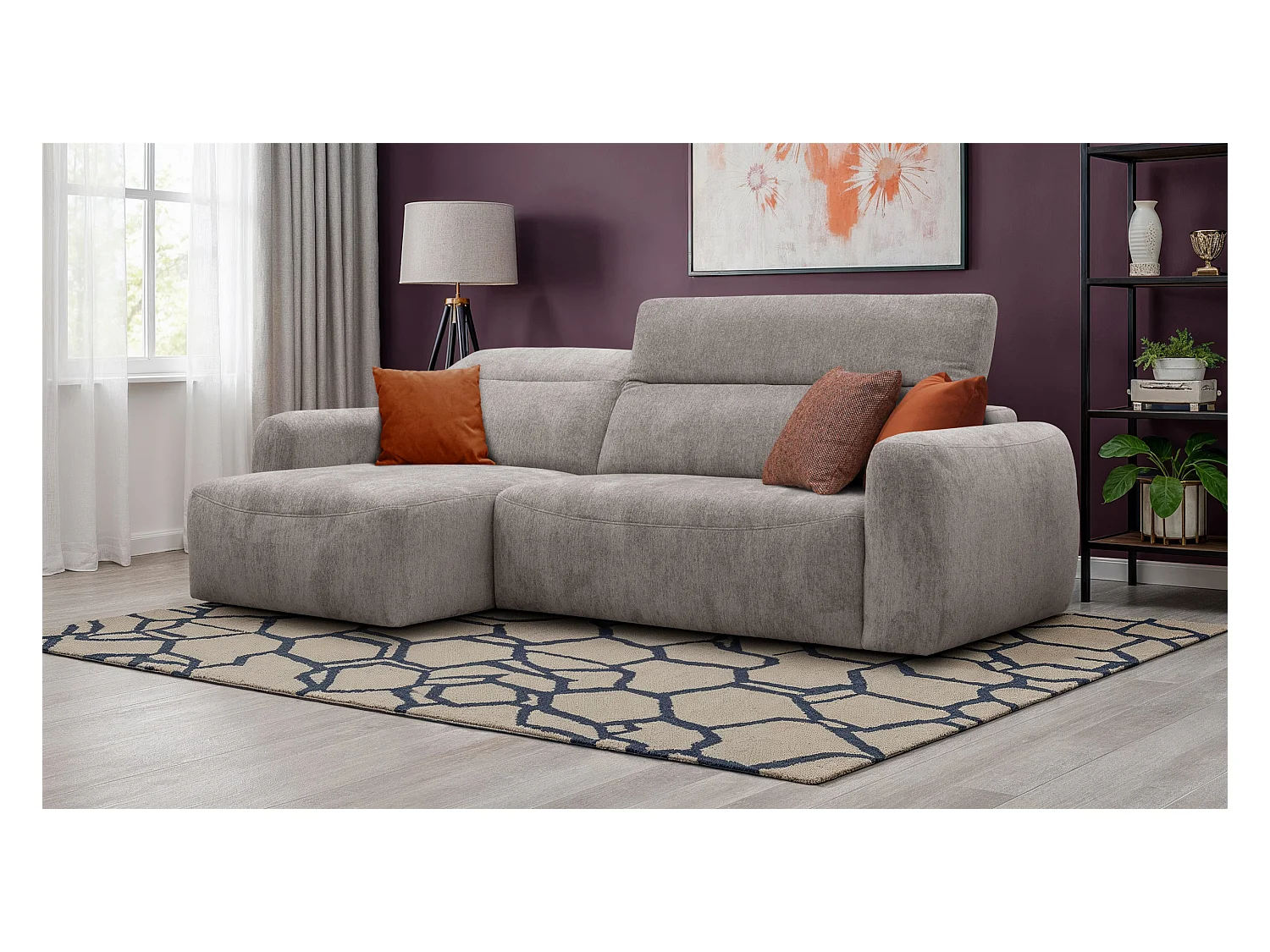 Canapé d'angle 4 places NERO, tissu beige