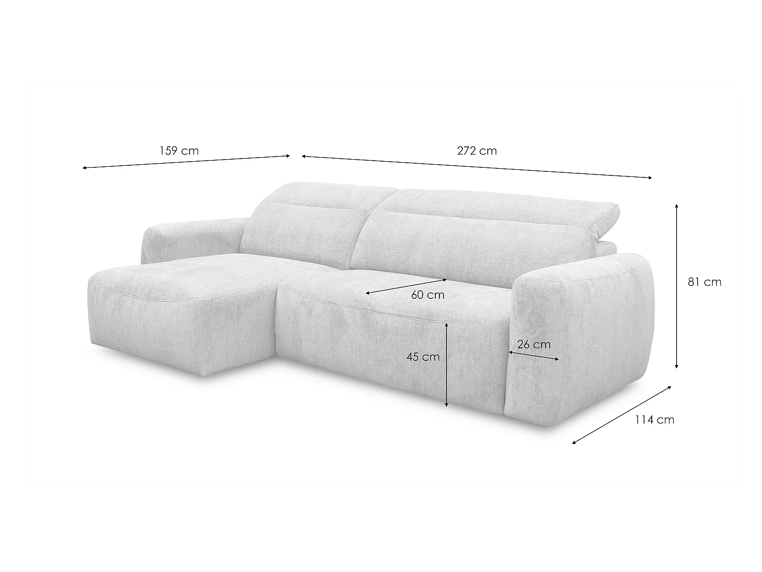 Canapé d'angle 4 places NERO, tissu beige