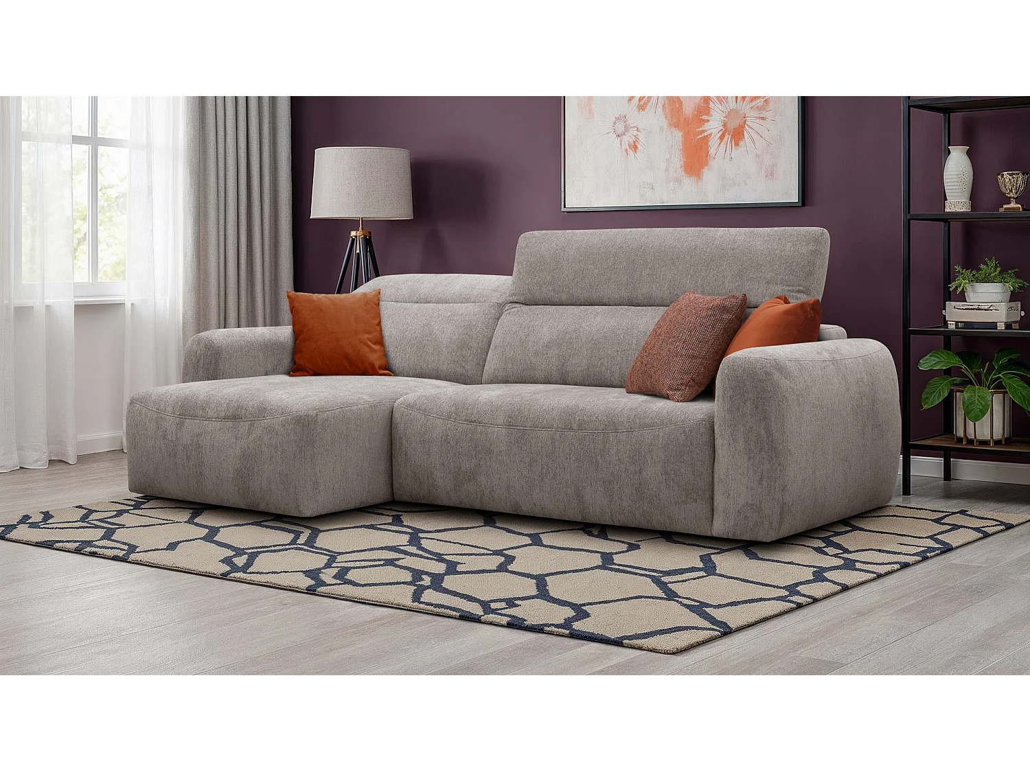 Ecksofa 4-Sitzer links NERO, dunkelbeige