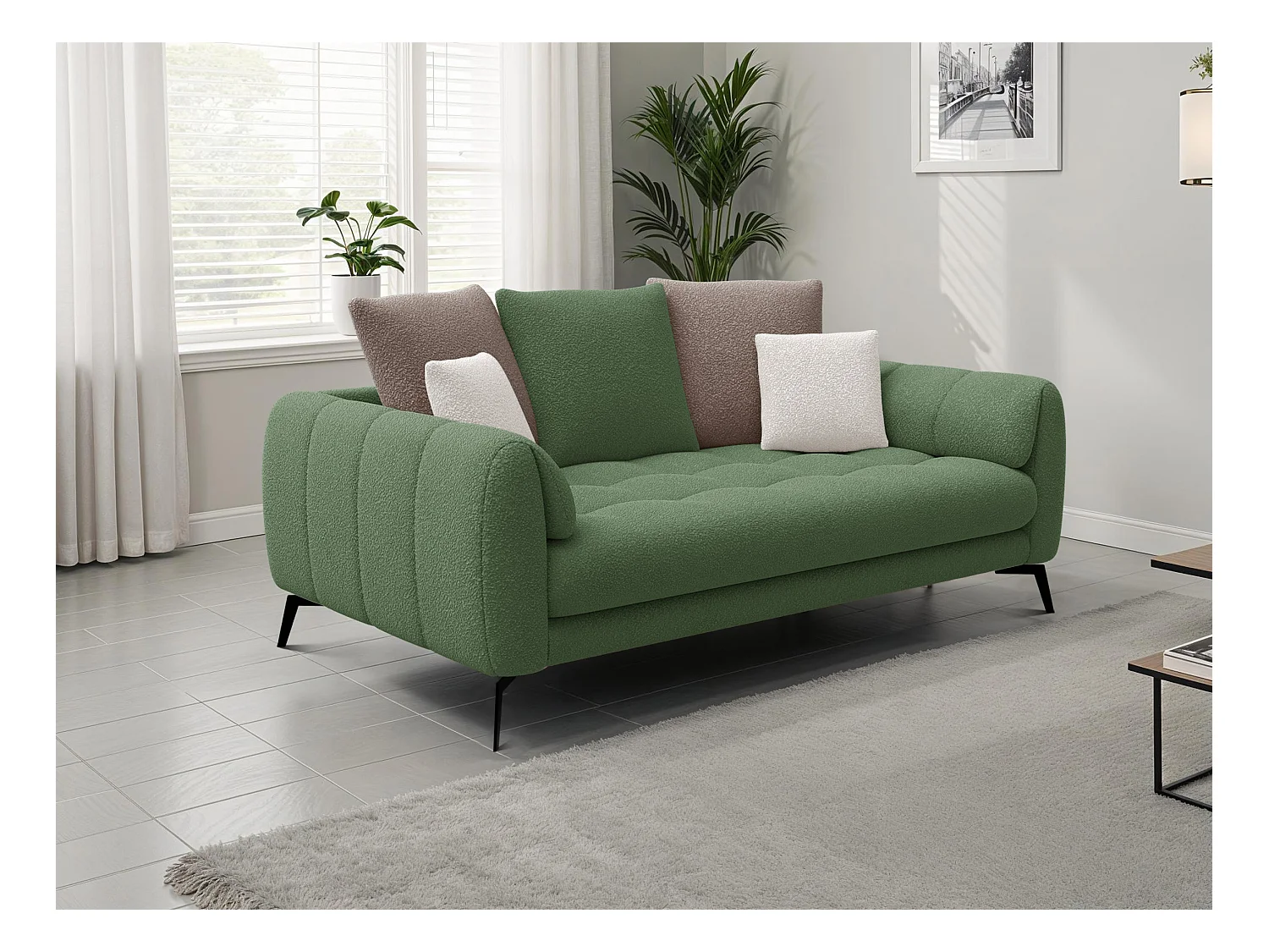 Canapé 2,5 places CALME, tissu olive et beige