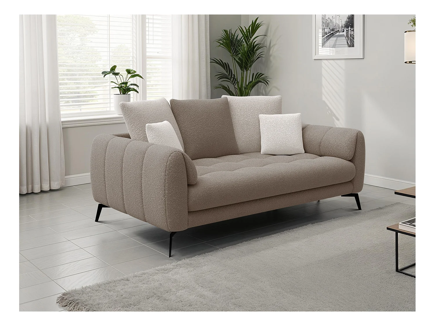 Canapé 2,5 places CALME, tissu beige et écru