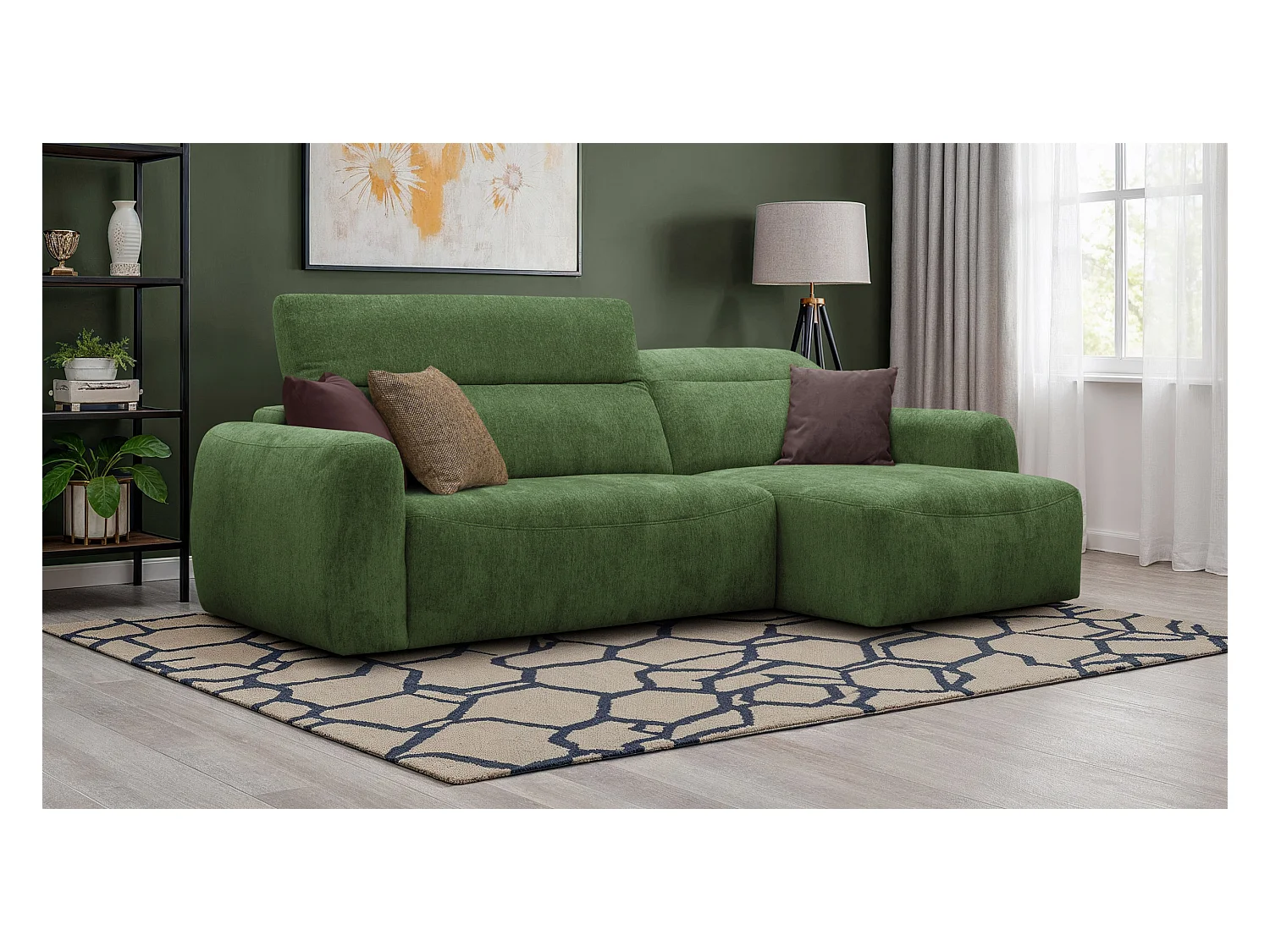 Canapé d'angle 4 places NERO, tissu vert