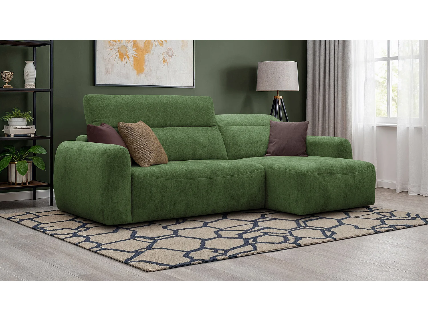 Canapé d'angle 4 places NERO, tissu vert