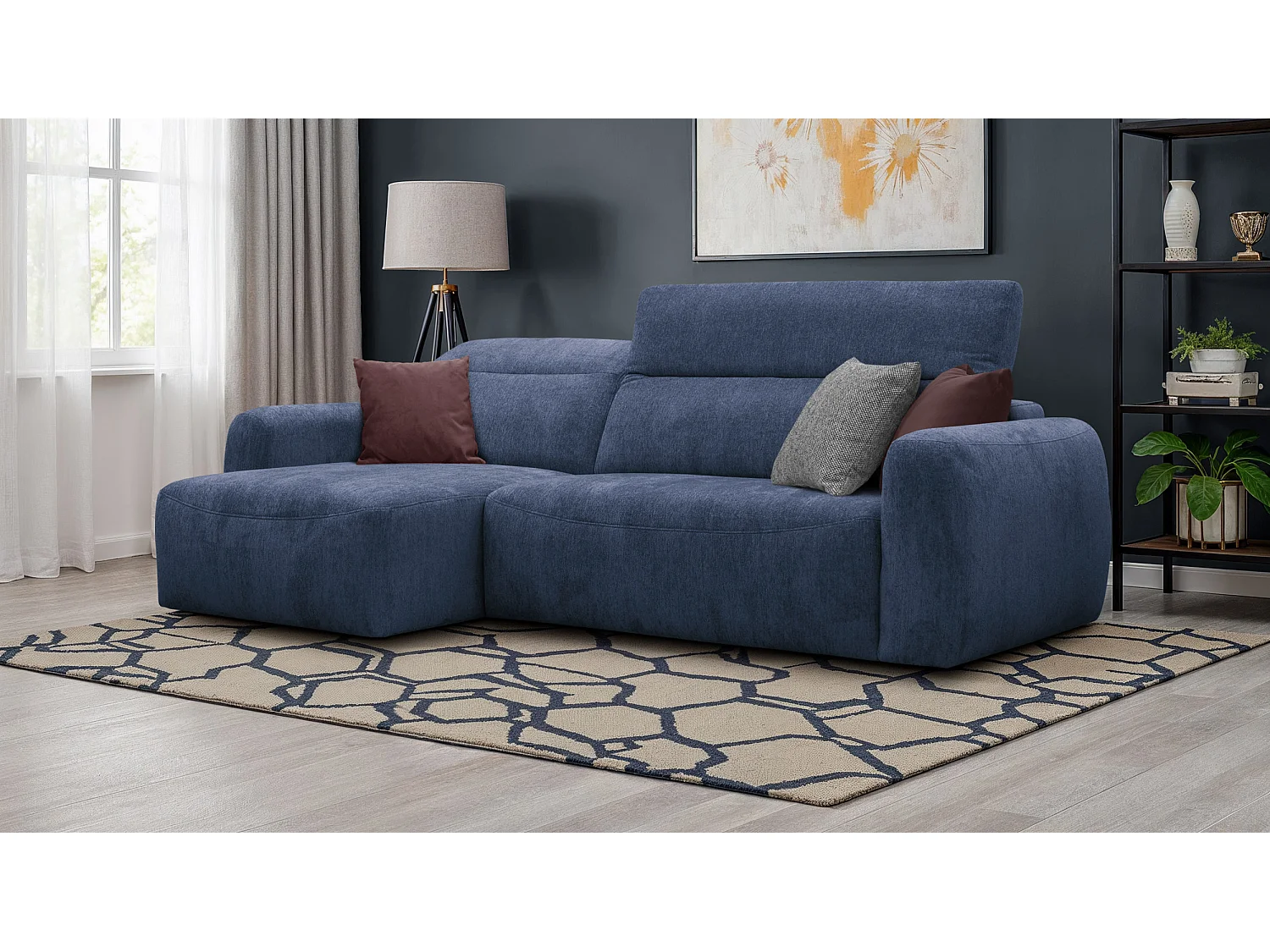 Ecksofa 4-Sitzer links NERO, dunkelblau