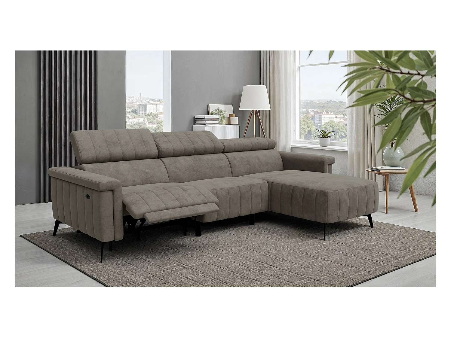 Canapé d'angle 4 places NORDEL, tissu taupe