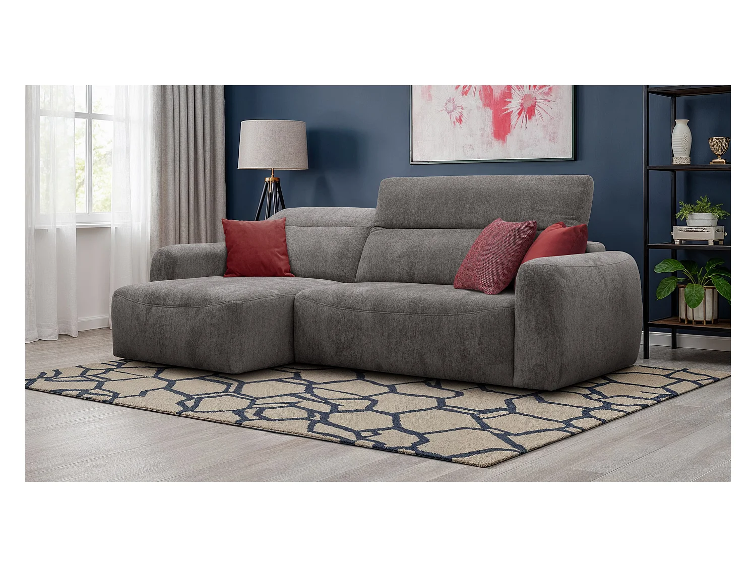 Canapé d'angle 4 places NERO, tissu gris foncé