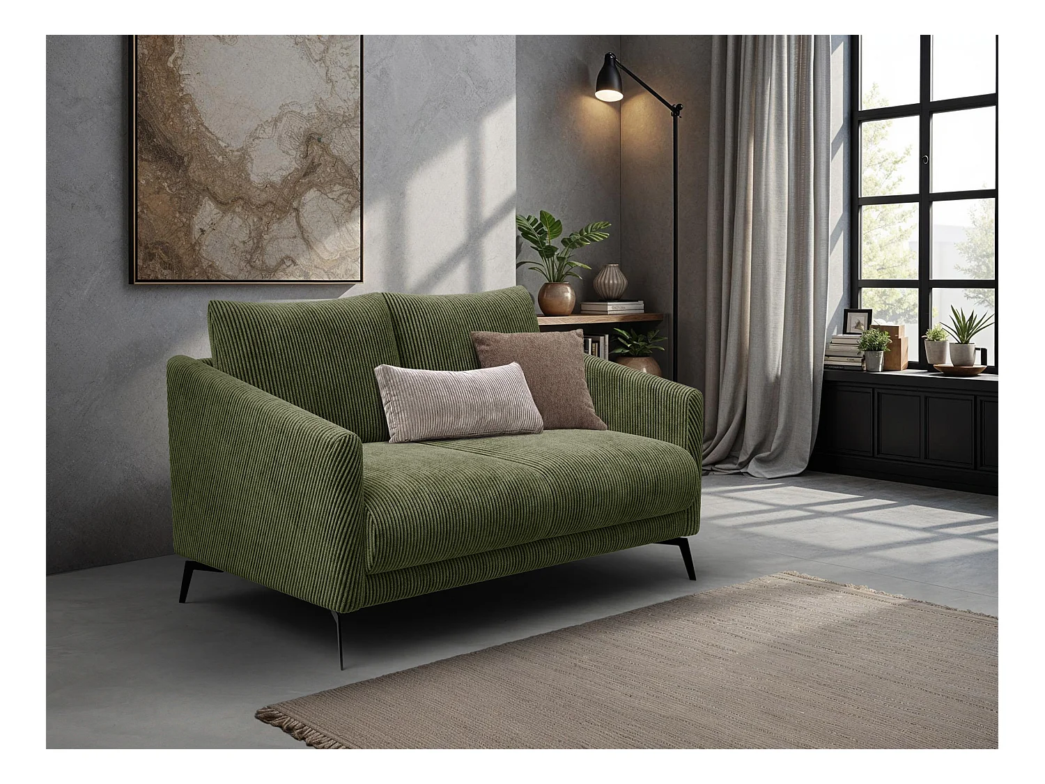 Canapé 2 places VILT, tissu olive