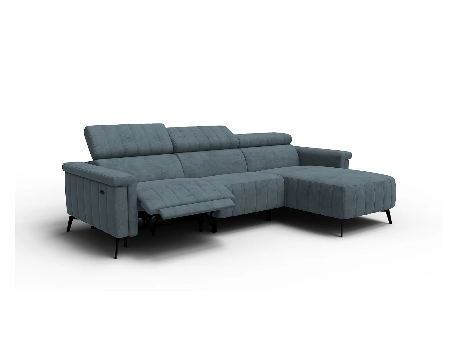 Canapé d'angle 4 places NORDEL, tissu bleu gris